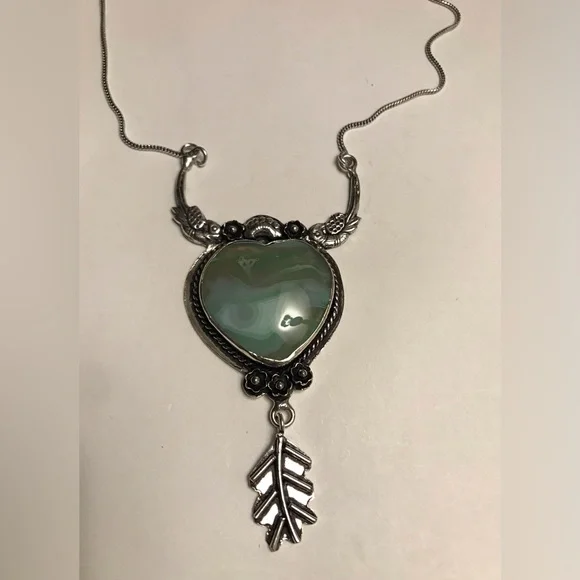 Botswana Agate Stamped 925 Sterling Silver Necklace - Picture 4 of 6